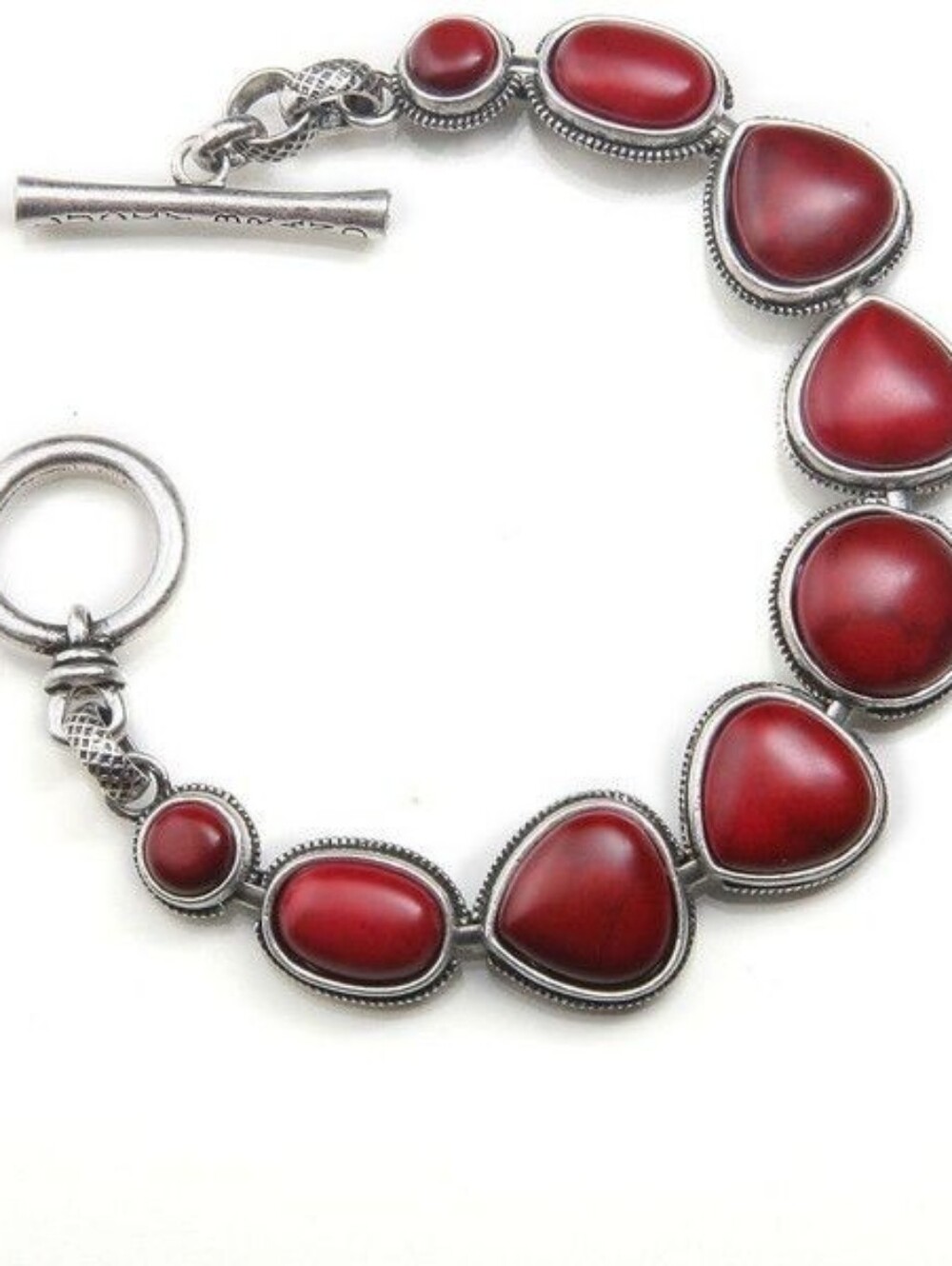 Lucky Brand Red Stone Silver Link Bracelet